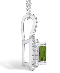 Macy's Peridot (2-3/8 Ct. T.w.) and Diamond (1/2 Ct. T.w.) Halo Pendant Necklace in 14K White Gold