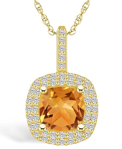 Macy's Citrine (2 Ct. T.w.) and Diamond (1/2 Ct. T.w.) Halo Pendant Necklace in 14K Yellow Gold