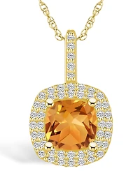Macy's Citrine (2 Ct. T.w.) and Diamond (1/2 Ct. T.w.) Halo Pendant Necklace in 14K Yellow Gold