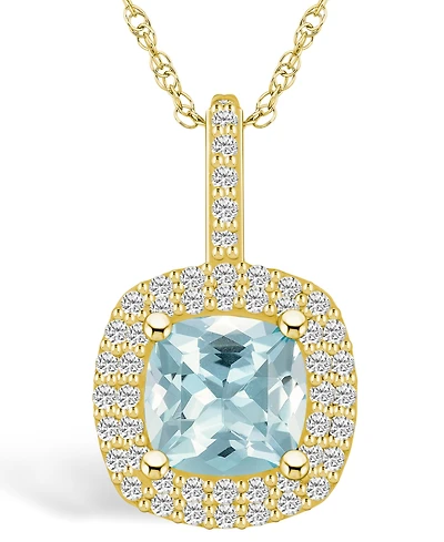 Macy's Aquamarine (2 Ct. T.w.) and Diamond (1/2 Ct. T.w.) Halo Pendant Necklace in 14K Yellow Gold