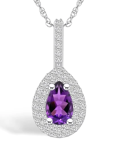 Macy's Amethyst (7/8 Ct. T.w.) and Diamond (3/8 Ct. T.w.) Halo Pendant Necklace in 14K White Gold