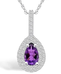 Macy's Amethyst (7/8 Ct. T.w.) and Diamond (3/8 Ct. T.w.) Halo Pendant Necklace in 14K White Gold