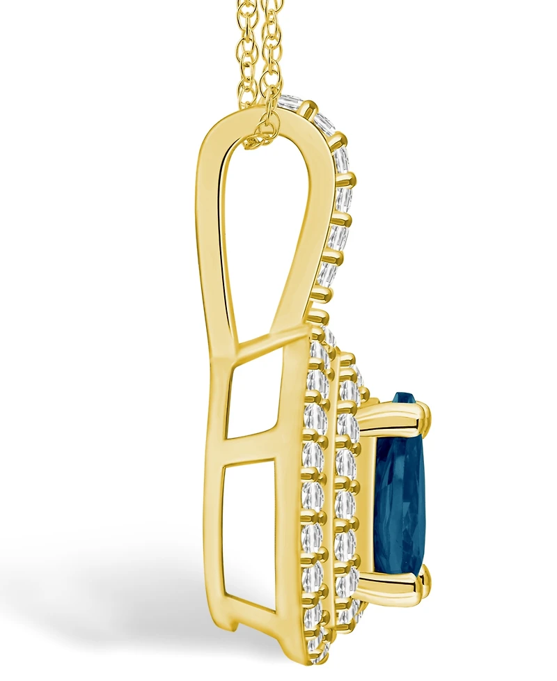 Macy's London Blue Topaz (1 Ct. T.w.) and Diamond (3/8 Ct. T.w.) Halo Pendant Necklace in 14K Yellow Gold
