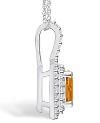 Macy's Citrine (1-1/5 Ct. T.w.) and Diamond (1/2 Ct. T.w.) Halo Pendant Necklace in 14K White Gold