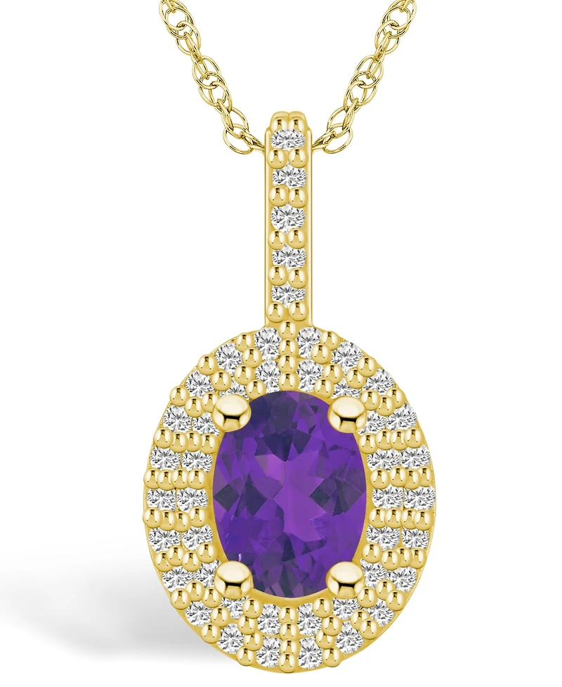 Macy's Amethyst (1-1/5 Ct. T.w.) and Diamond (1/2 Ct. T.w.) Halo Pendant Necklace in 14K Yellow Gold