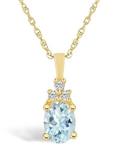 Macy's Aquamarine (1-1/7 Ct. T.w.) and Diamond (1/10 Ct. T.w.) Pendant Necklace in 14K Yellow Gold