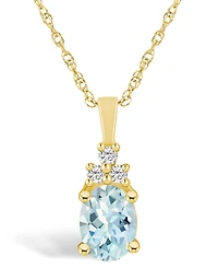 Macy's Aquamarine (1-1/7 Ct. T.w.) and Diamond (1/10 Ct. T.w.) Pendant Necklace in 14K Yellow Gold