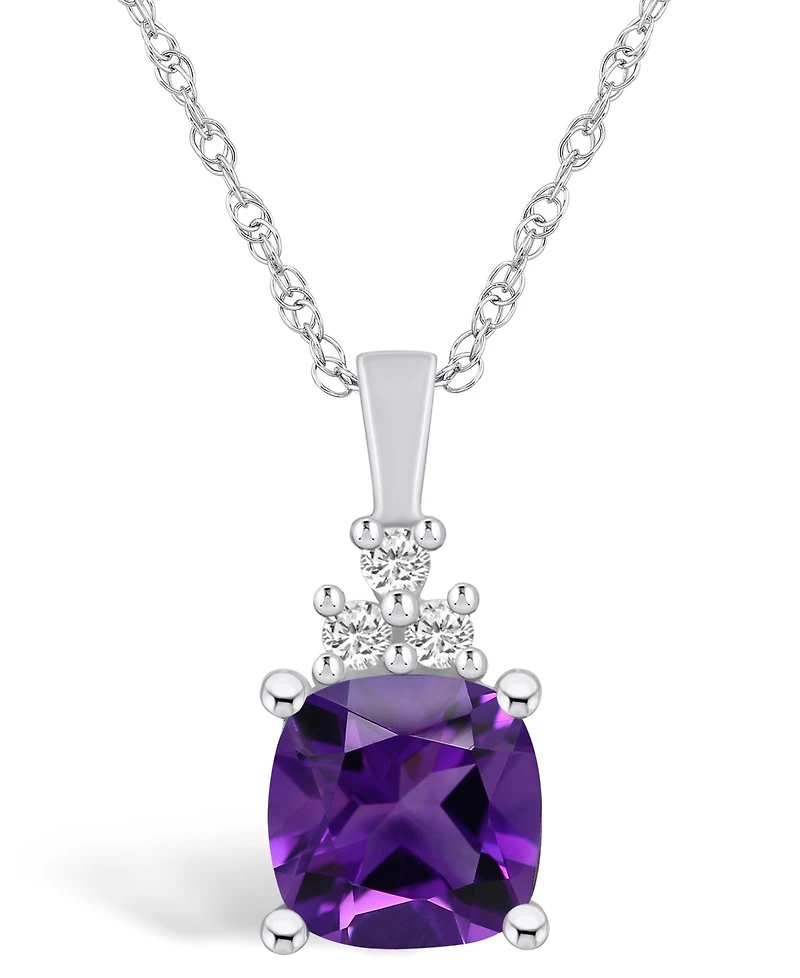Macy's Amethyst (2 Ct. T.w.) and Diamond (1/10 Ct. T.w.) Pendant Necklace in 14K White Gold