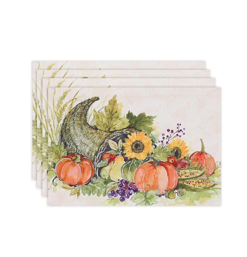 Laural Home Cornucopia Harvest Set of 4 Placemats, 13" x 19"