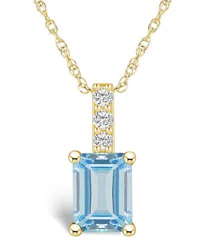 Macy's Aquamarine (1-3/8 Ct. T.w.) and Diamond Accent Pendant Necklace in 14K Yellow Gold