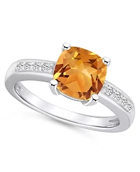 Macy's Citrine and Diamond Ring (2 ct.t.w 1/8 ct.t.w) 14K White Gold