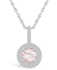 Macy's Morganite (1-1/4 Ct. T.w.) and Diamond (3/8 Ct. T.w.) Halo Pendant Necklace in 14K White Gold