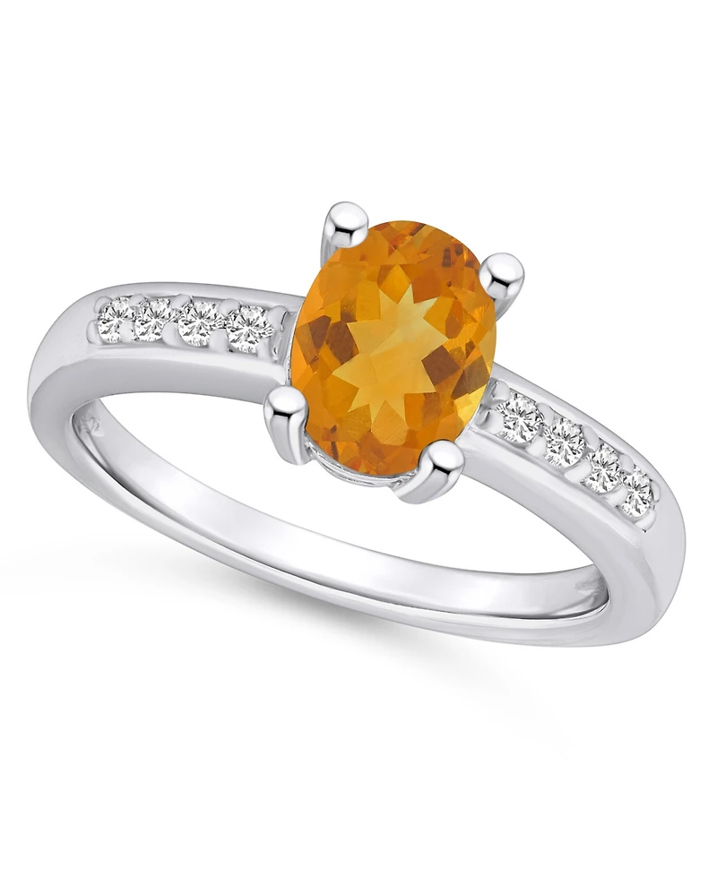 Macy's Citrine and Diamond Ring (1- 1/5 ct.t.w 1/8 ct.t.w) 14K White Gold