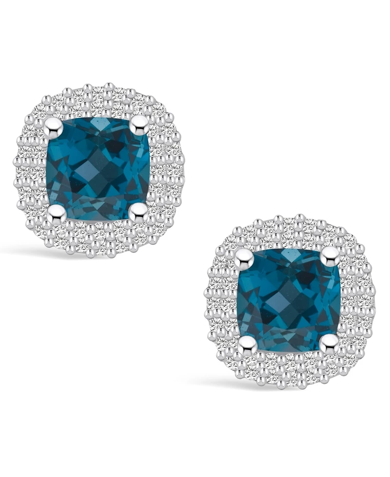 Macy's London Topaz (2-1/2 ct. t.w.) and Diamond (3/8 ct. t.w.) Halo Stud Earrings in 14K Gold