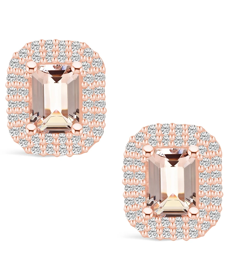 Macy's Morganite (1-3/4 ct. t.w.) and Diamond (3/4 ct. t.w.) Halo Stud Earrings in 14K Rose Gold