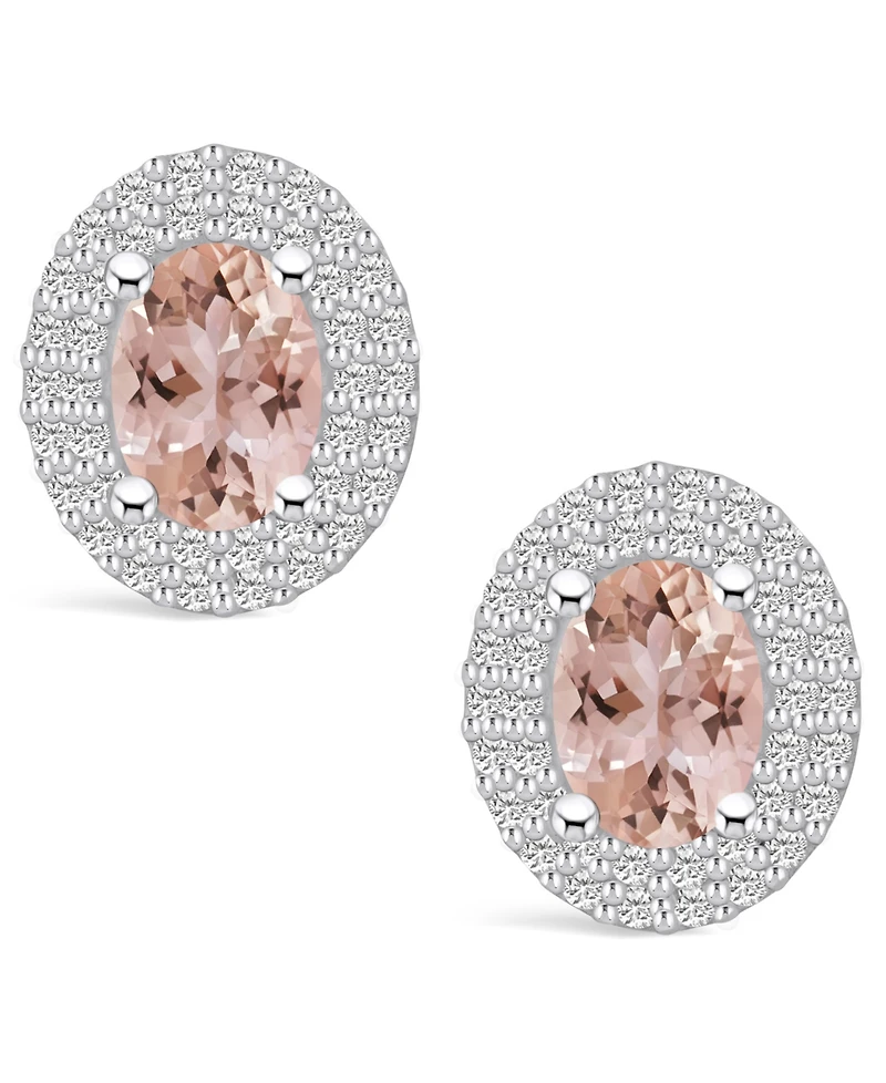 Macy's Morganite (1-3/ ct. t.w.) and Diamond (1/ ct. t.w.) Halo Stud Earrings in 14K Gold