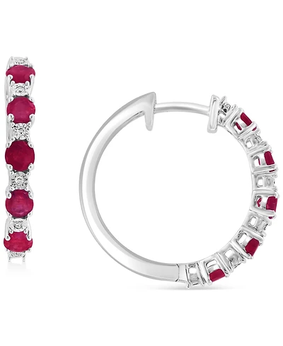 Sapphire & Diamond Accent Small Hoop Earrings Sterling Silver, 0.81" (Also available Ruby and Emerald)