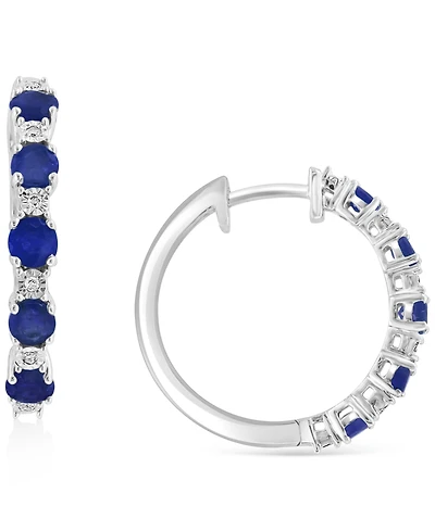 Sapphire & Diamond Accent Small Hoop Earrings in Sterling Silver, 0.81" (Also available in Ruby and Emerald)