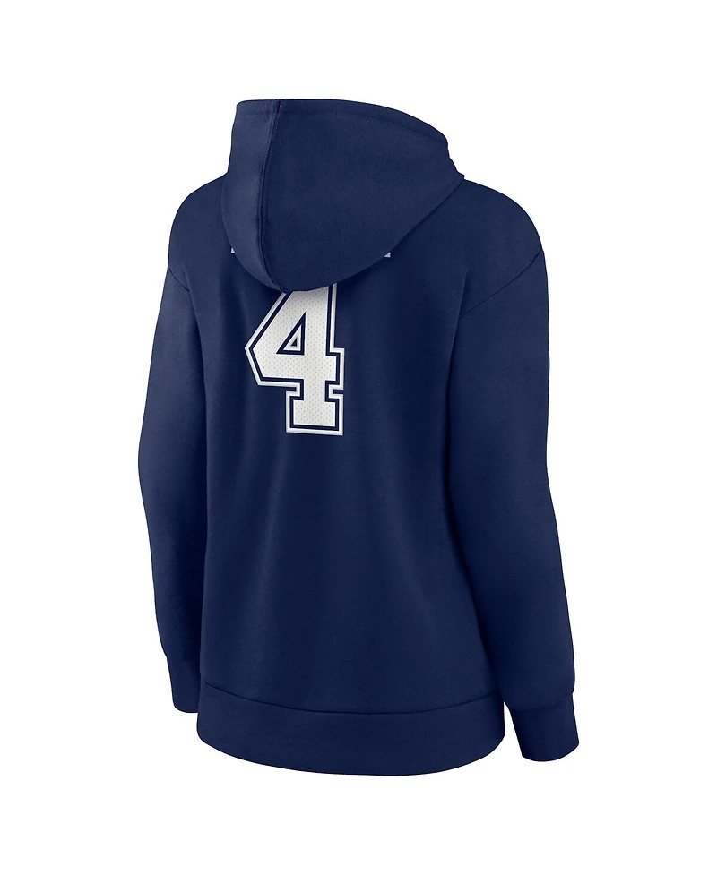 Women's Fanatics Dak Prescott Navy Dallas Cowboys Player Icon Name and Number V-Neck Pullover Hoodie
