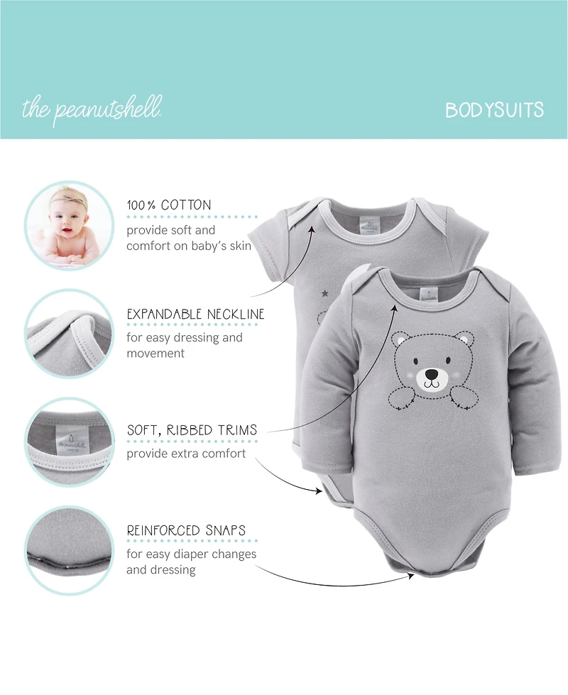 The Peanutshell Baby Boys Newborn Shower Gift Set Layette Essentials, Grey, White