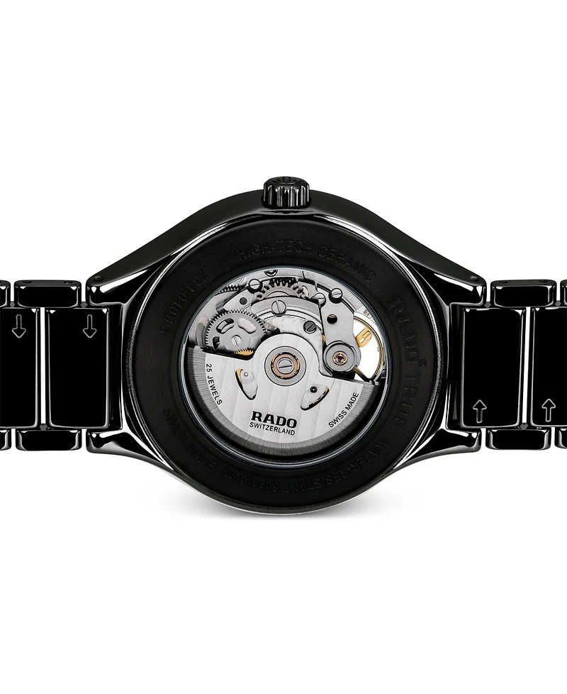 Rado Unisex Swiss Automatic True Secret Black Ceramic Bracelet Watch 40mm