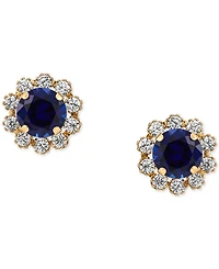 Lab-Grown Sapphire (1-1/5 ct. tw.) & Lab-Grown White Sapphire (5/8 ct. t.w.) Halo Stud Earrings in 14k Gold