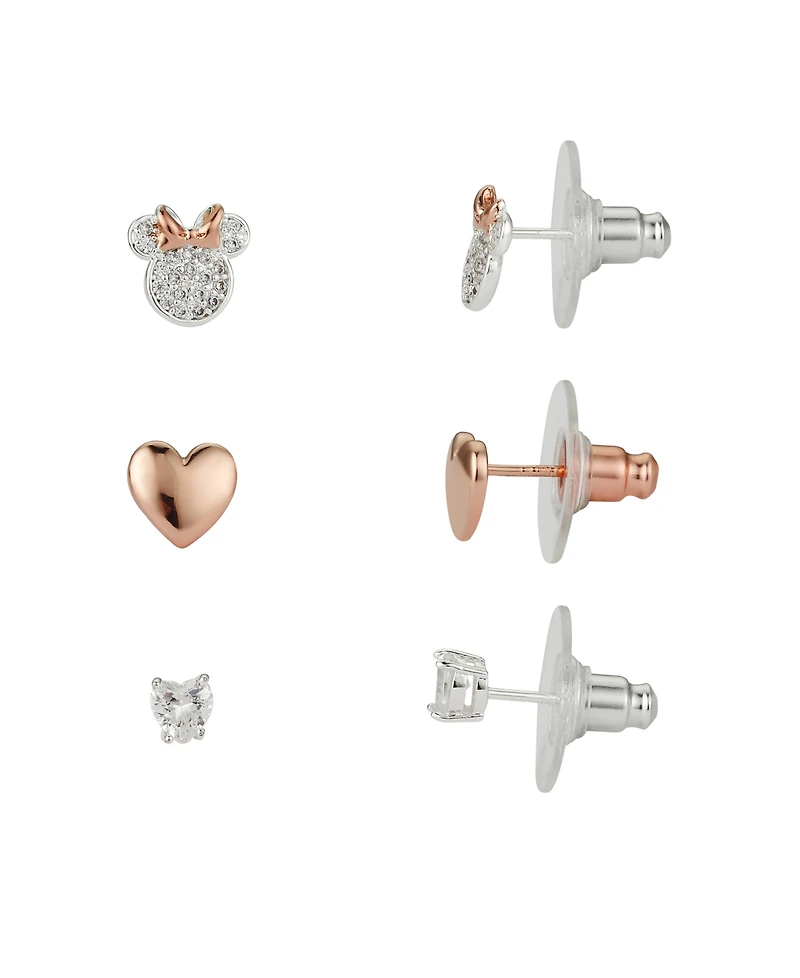 Disney Cubic Zirconia Minnie Mouse Earring (0.01 ct. t.w. / 0.43 ct. t.w.) in 14K Gold Flash Plated Set 3 Piece