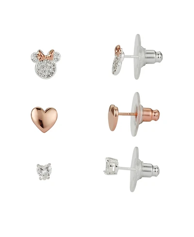 Disney Cubic Zirconia Minnie Mouse Earring (0.01 ct. t.w. / 0.43 ct. t.w.) in 14K Gold Flash Plated Set 3 Piece