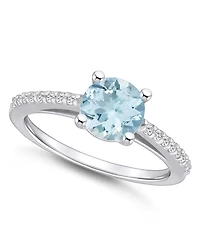 Macy's Aquamarine (1-1/4 ct. t.w.)and Diamond (1/6 t.w.) Ring 14K White Gold