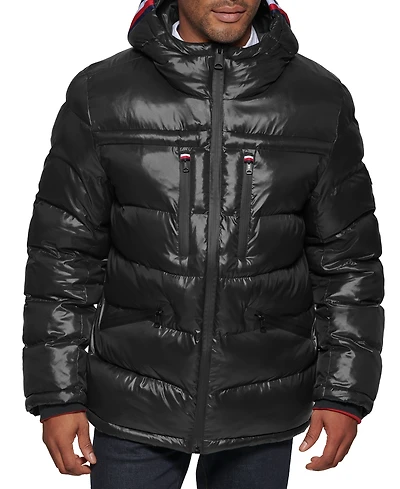 Tommy Hilfiger Men's Fashion Shine Quilted Hooded Puffer Jacket