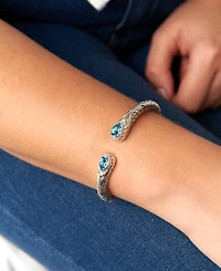 Devata Blue Topaz & Bali Cuff Bracelet in Sterling Silver and 18K Gold Accents