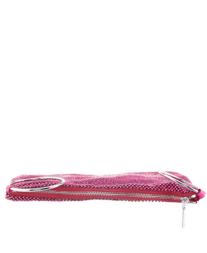 Nina Women's Glass Crystal Mesh Double Ring Handle Pouch Bag