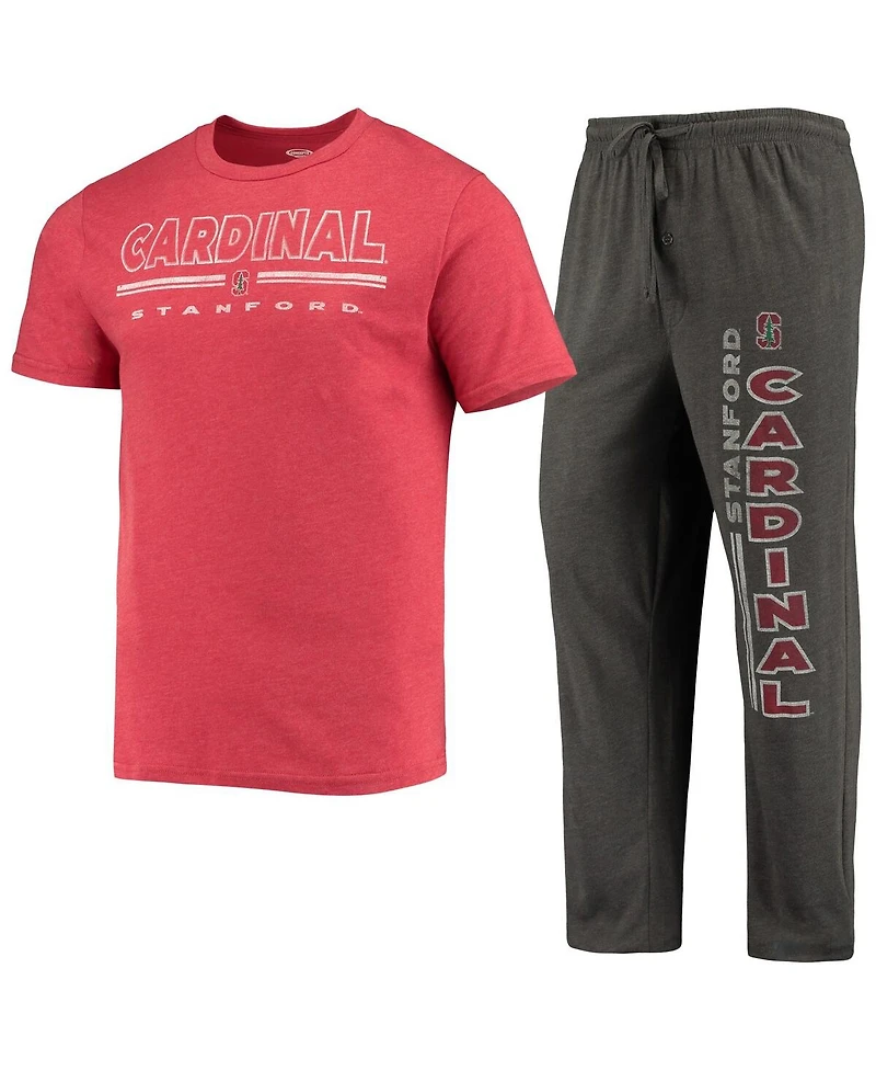 Men's Concepts Sport Heathered Charcoal, Cardinal Stanford Meter T-shirt and Pants Sleep Set