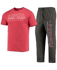 Men's Concepts Sport Heathered Charcoal, Cardinal Stanford Meter T-shirt and Pants Sleep Set