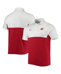 Men's Under Armour White, Red Wisconsin Badgers 2022 Blocked Coaches Performance Polo Shirt