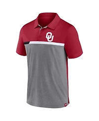Men's Fanatics Crimson and Heathered Gray Oklahoma Sooners Split Block Color Block Polo Shirt