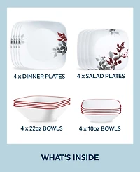 Corelle Square Kyoto Leaves 16 Pc. Dinnerware Set, Service for 4