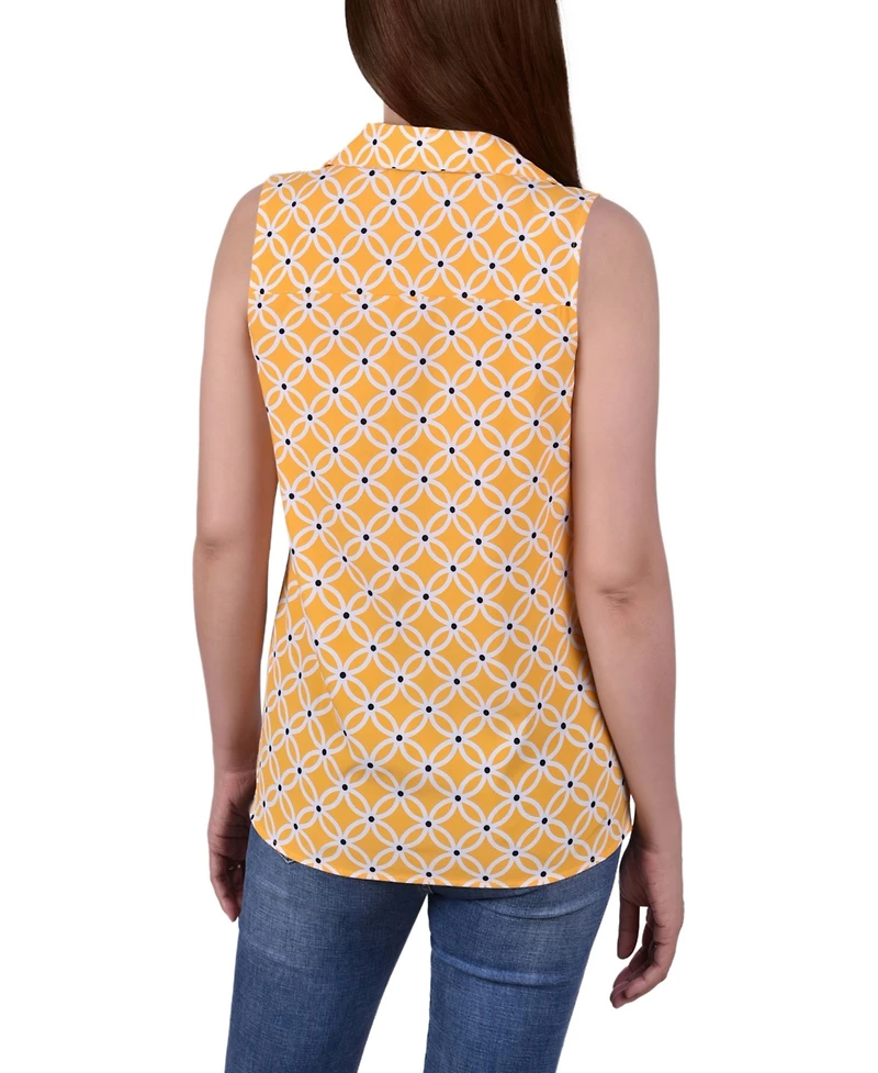 Ny Collection Women's Petite Sleeveless Notch Collar Button Front Blouse