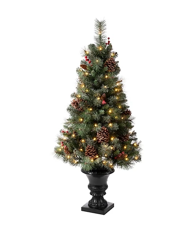 Glitzhome Flocked Christmas Tree with 100 Warm White Light, Pinecone and Berries Set of 2