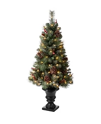 Glitzhome Flocked Christmas Tree with 100 Warm White Light, Pinecone and Berries Set of 2