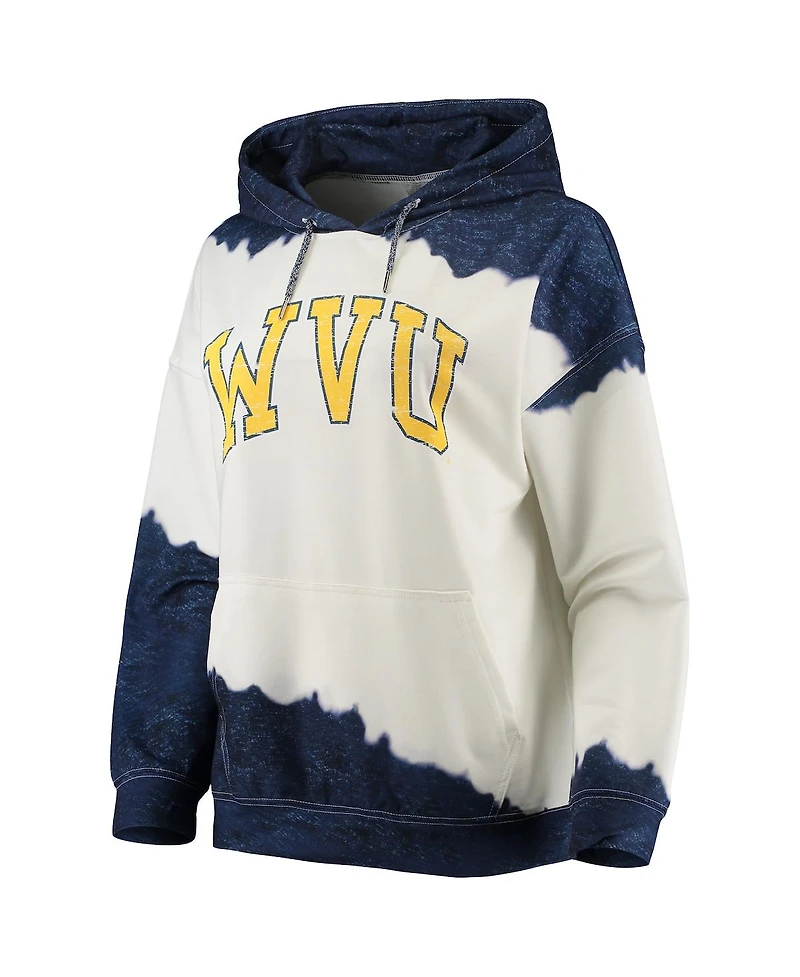 Women's Gameday Couture White, Navy West Virginia Mountaineers For the Fun Double Dip-Dyed Pullover Hoodie