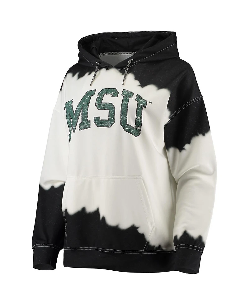 Women's Gameday Couture White, Black Michigan State Spartans For the Fun Double Dip-Dyed Pullover Hoodie