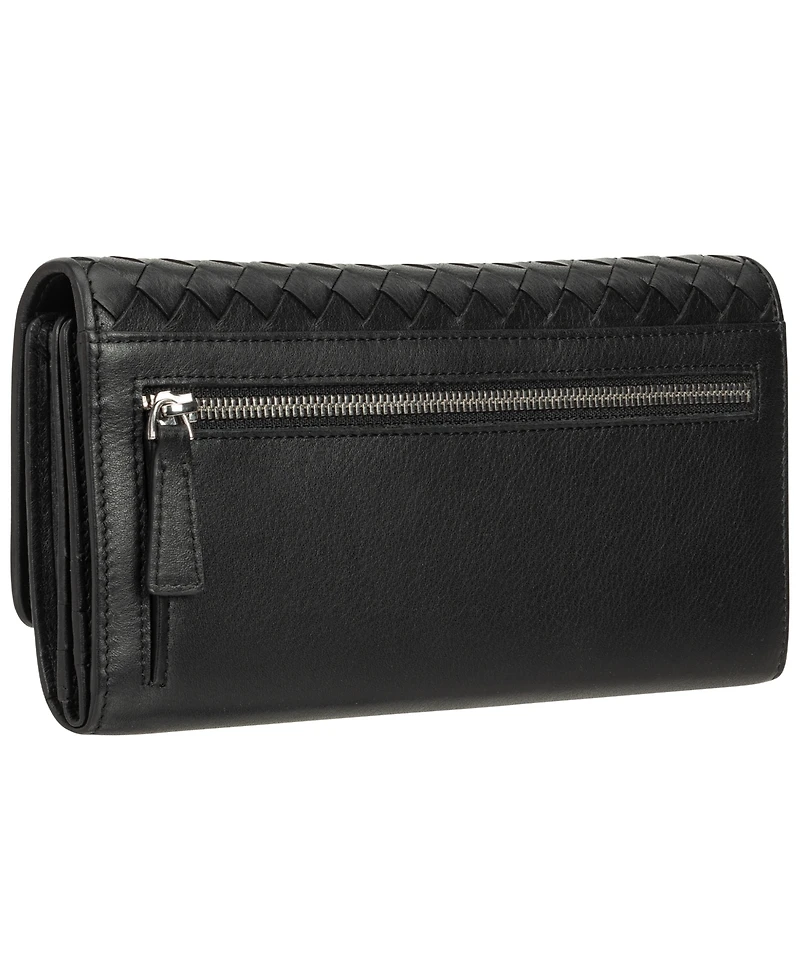 Mancini Women's Basket Weave Collection Rfid Secure Quadruple Fold Wallet