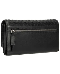 Mancini Women's Basket Weave Collection Rfid Secure Quadruple Fold Wallet