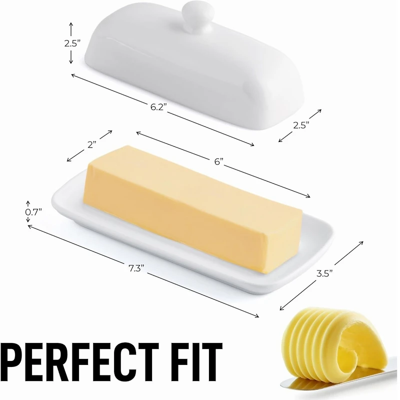 Zulay Kitchen Classic Style Porcelain White Butter Dish With Lid