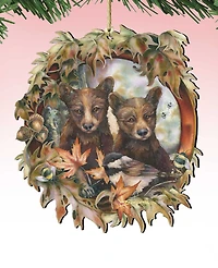 Designocracy Simple Joys Black Bear Cubs Bees Holiday Ornaments, Set of 2