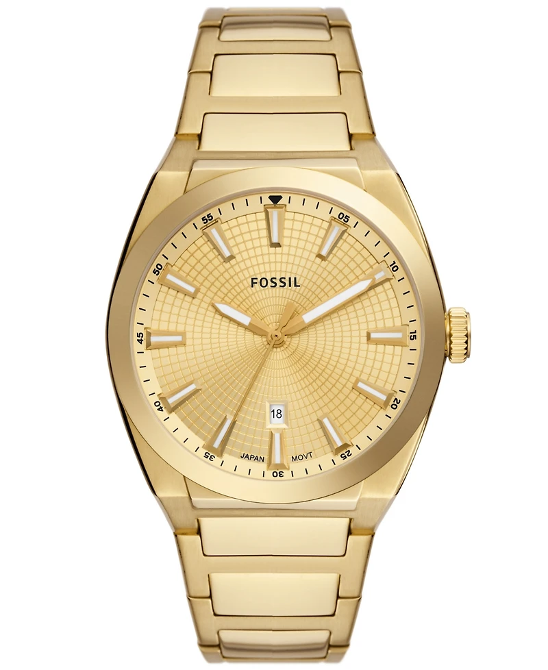 Fossil Men's Everett Three-Hand Date Gold-Tone Stainless Steel Bracelet Watch, 42mm