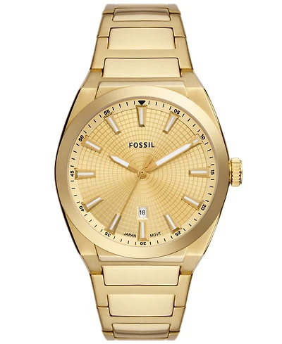 Fossil Men's Everett Three-Hand Date Gold-Tone Stainless Steel Bracelet Watch, 42mm