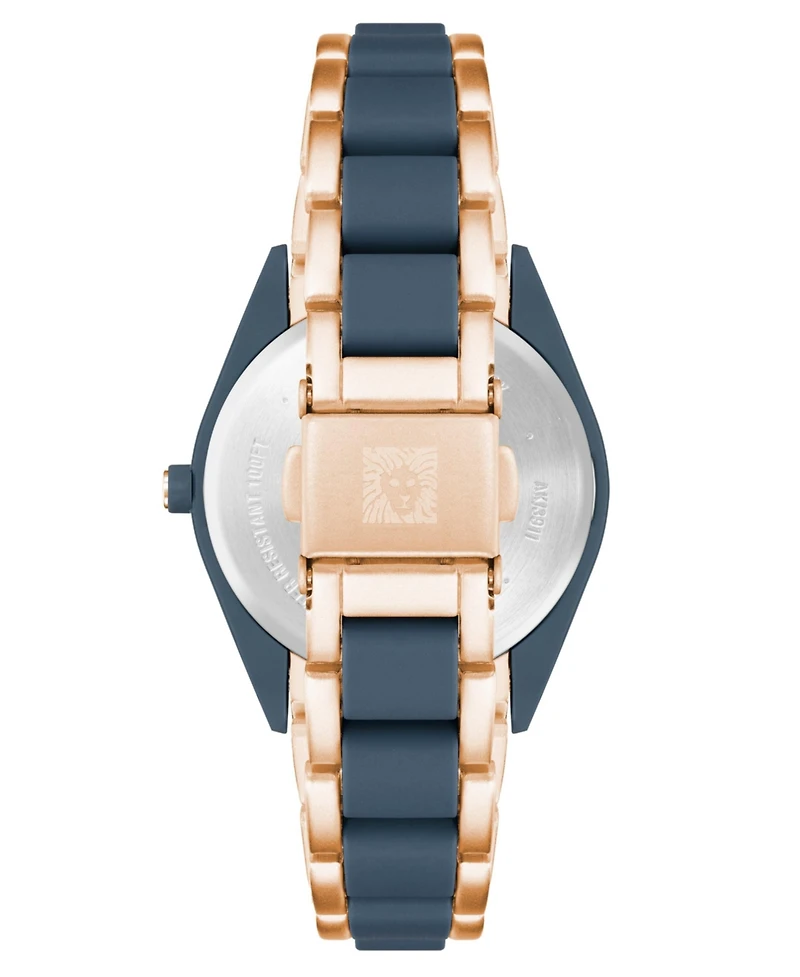 Anne Klein Women's Three-Hand Quartz Rose Gold-Tone and Blue Solar Oceanwork Plastic Bracelet Watch, 38.5mm