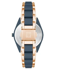 Anne Klein Women's Three-Hand Quartz Rose Gold-Tone and Blue Solar Oceanwork Plastic Bracelet Watch, 38.5mm